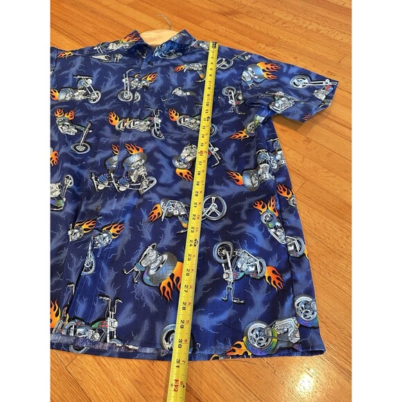 Hawaiian Shirt Motorcycle Pattern HiP Hop  traveling Motto fire up Mens  XL Blue - Picture 7 of 9